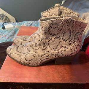 Faux snake skin booties